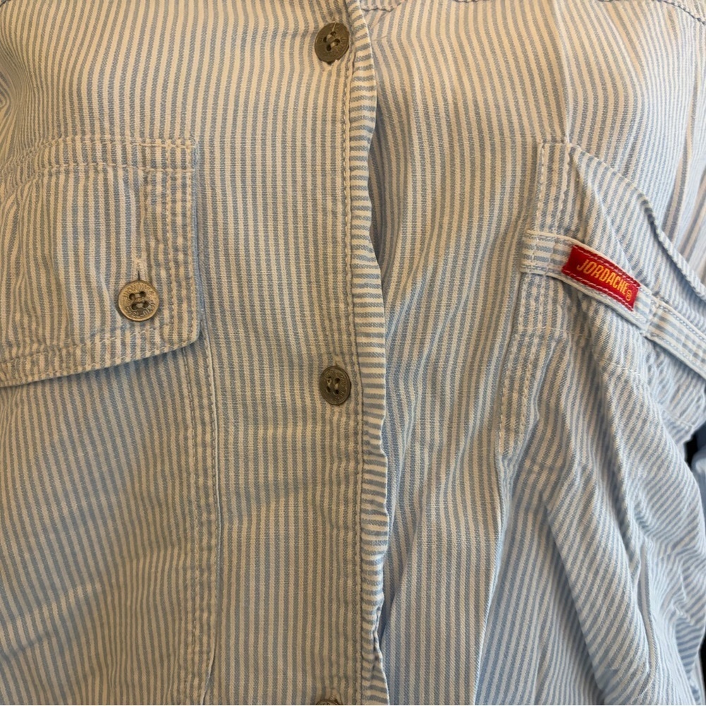 Vintage 90s Y2K Jordache Striped Blue Button Up - Picture 2 of 10